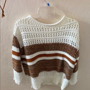 Cozy Striped Knit Sweater - White and Brown